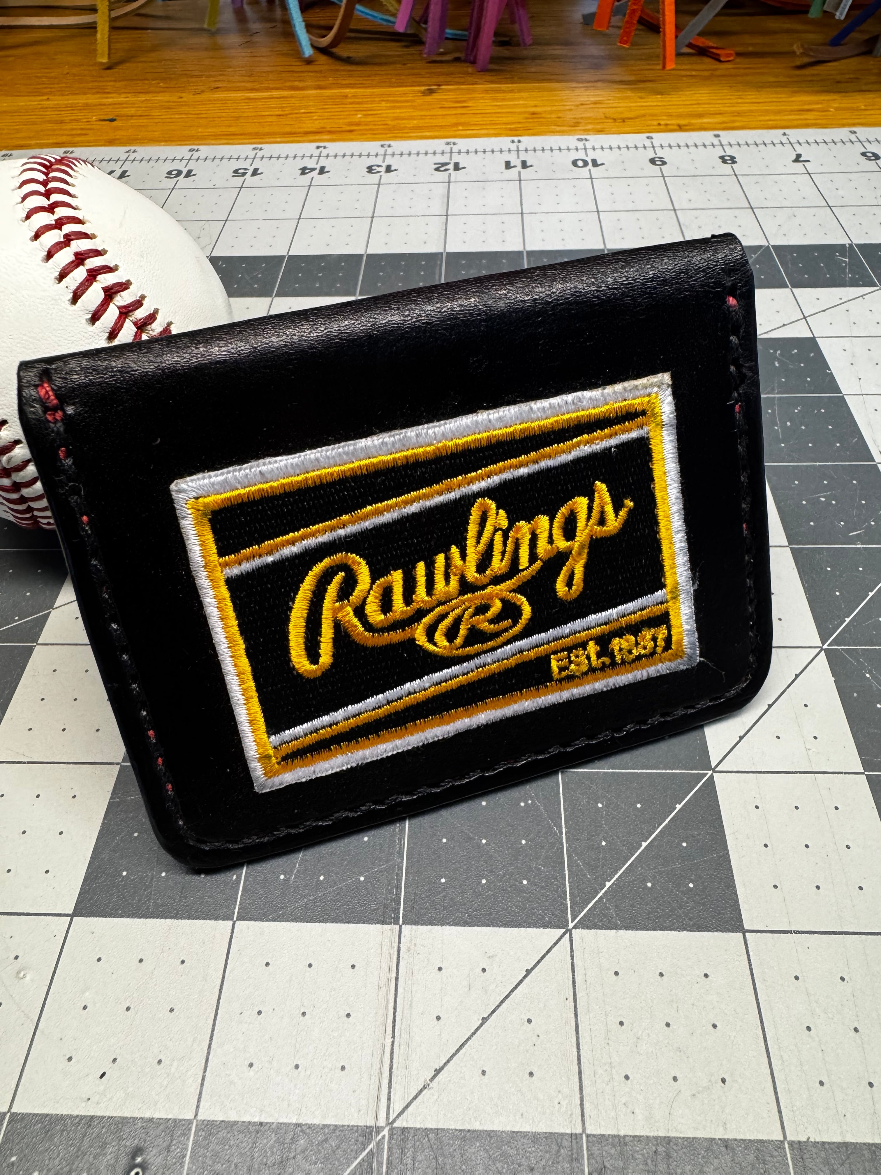 Handmade Rawlings Baseball Wallet Black