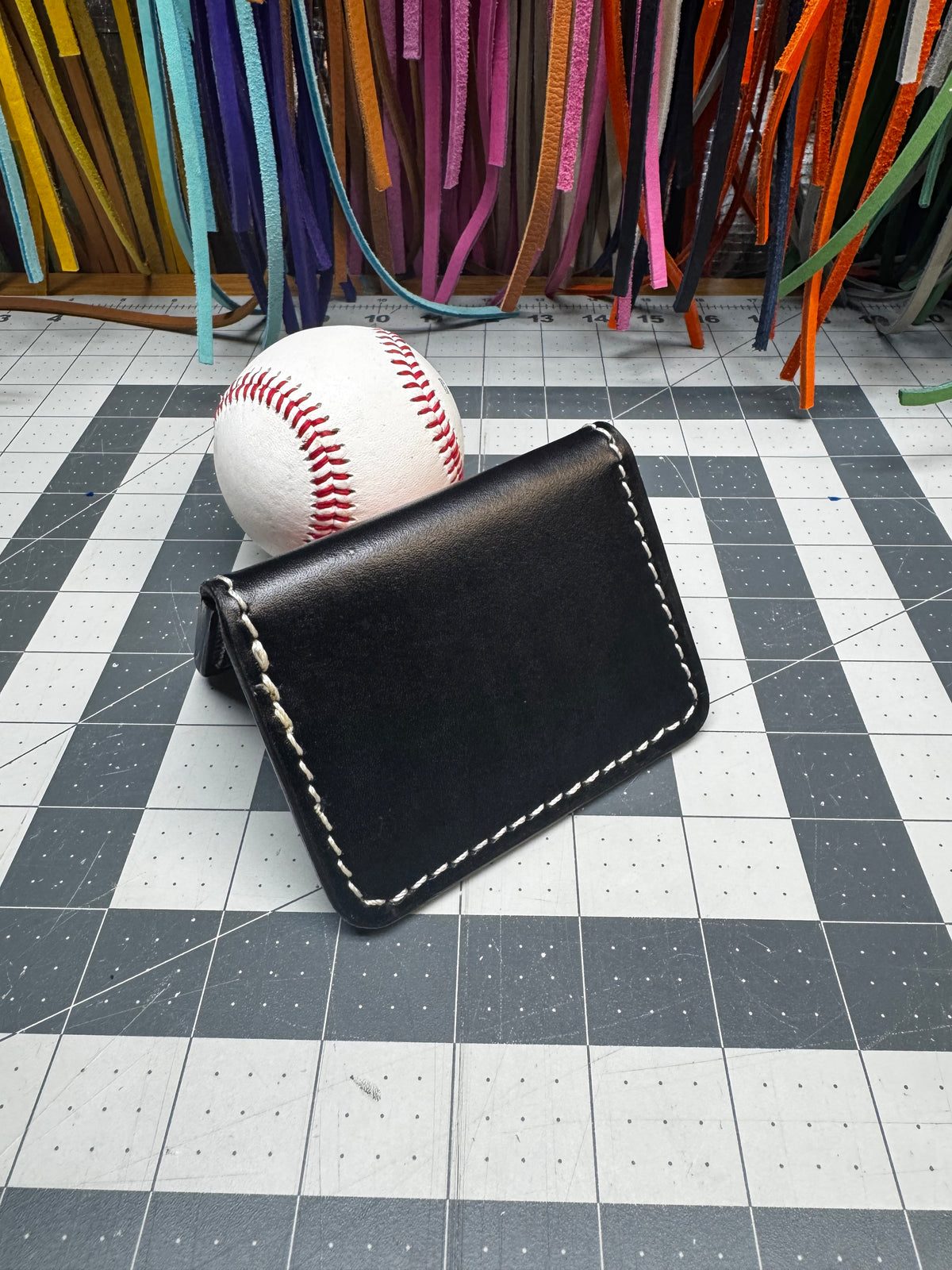 Handmade Rawlings baseball wallet with stitched genuine glove patch
