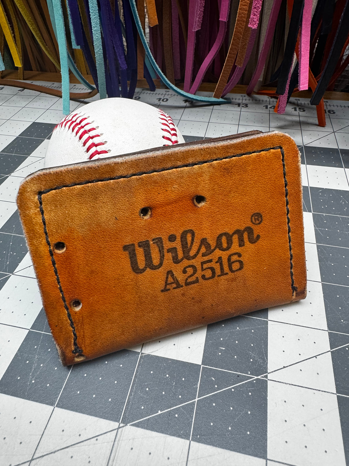 Wilson A2516 glove leather repurposed into a handmade wallet