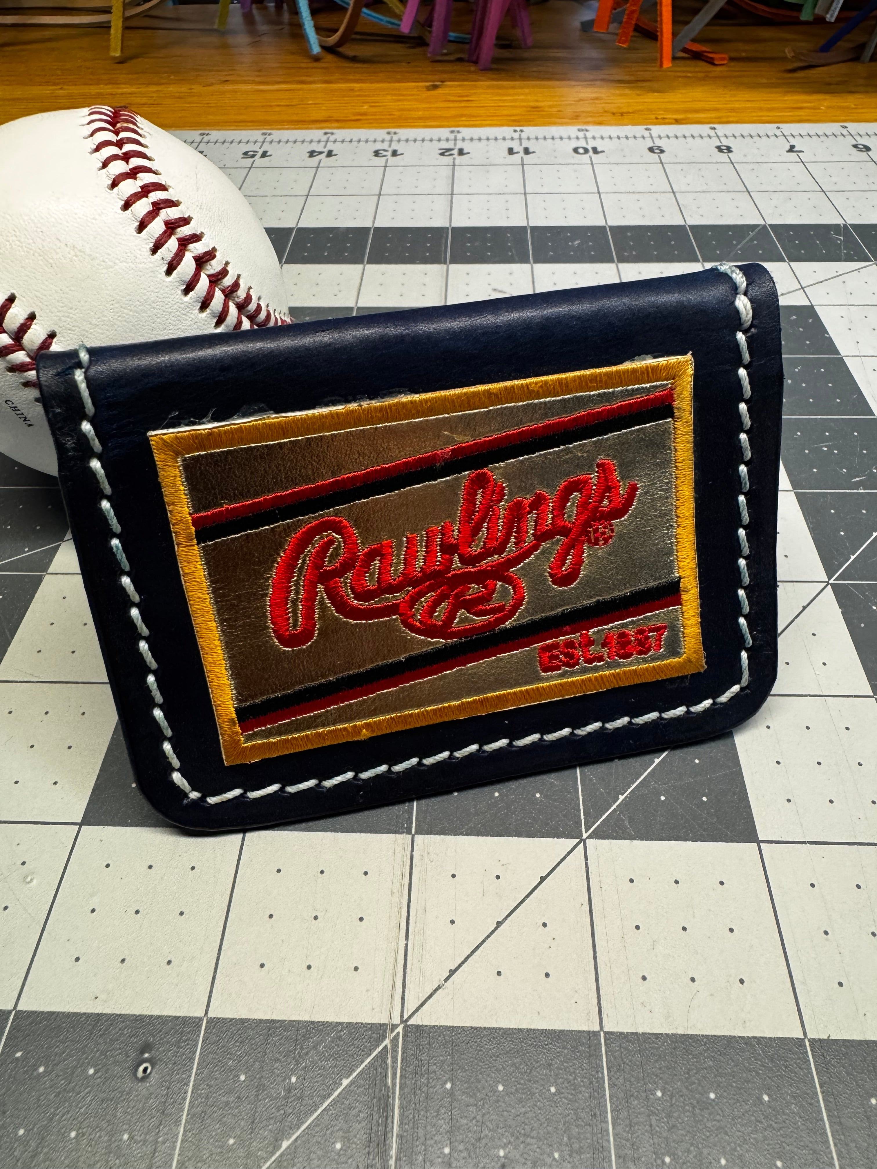 Handmade Rawlings Baseball Wallet Blue