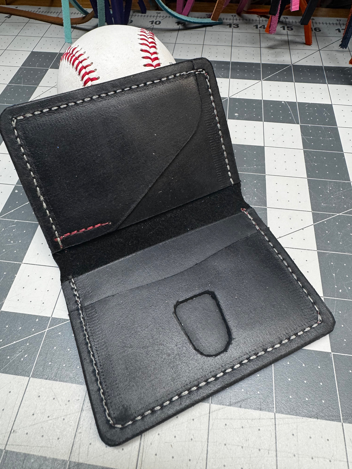 Handmade Rawlings gold patch wallet for cards, cash and IDs