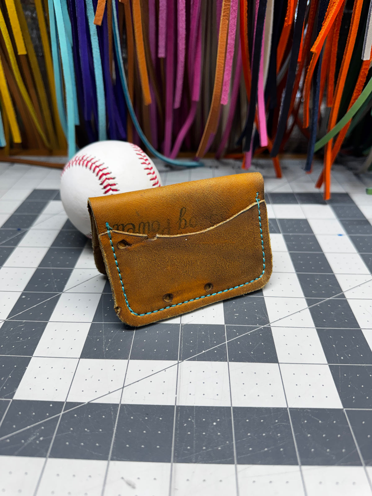 Handmade wallet crafted from Rawlings XFB 19 baseball glove leather