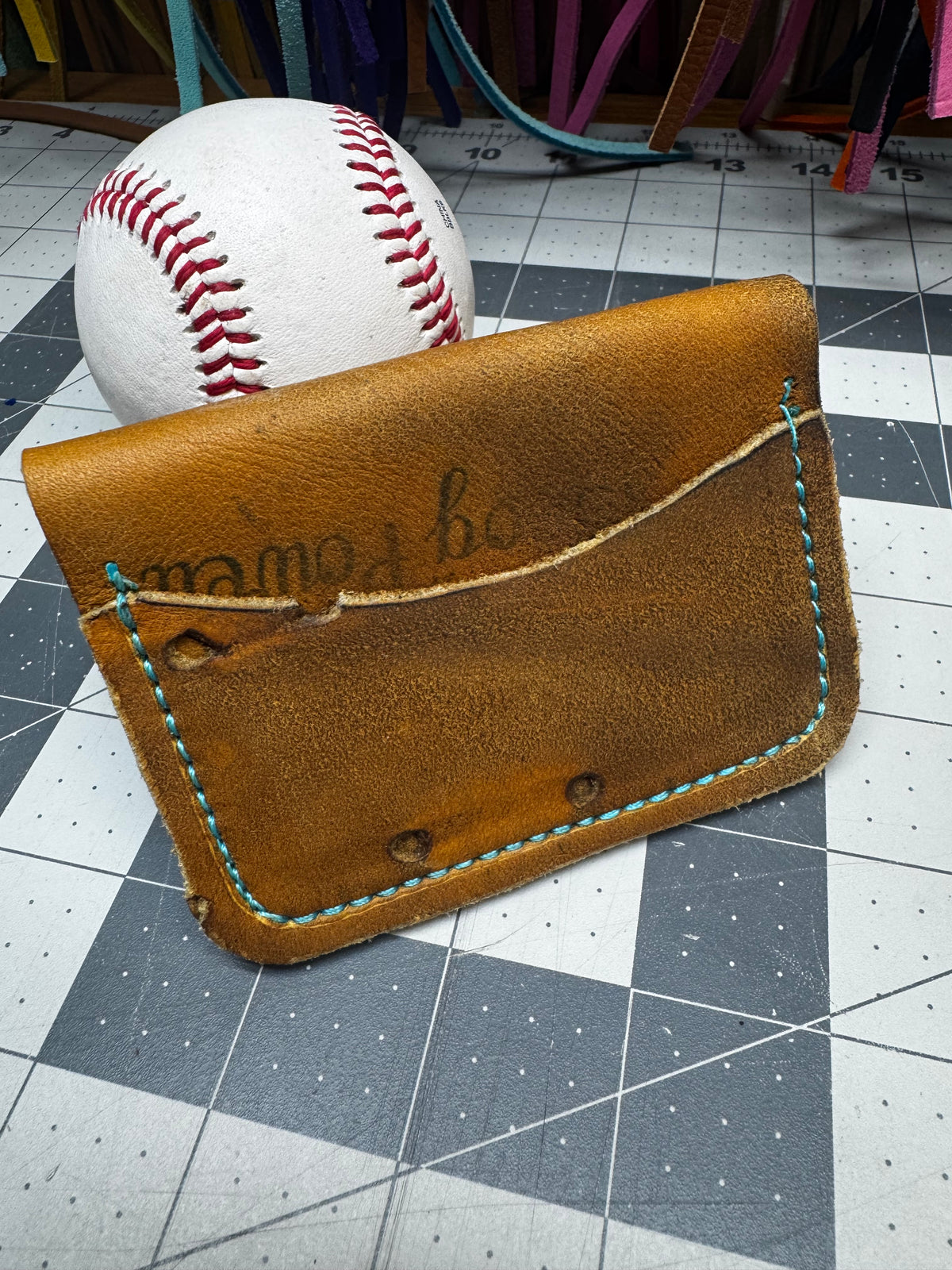 Rawlings XFB 19 baseball glove leather wallet detail