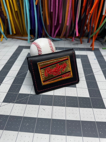 Handmade black Rawlings baseball wallet with gold patch