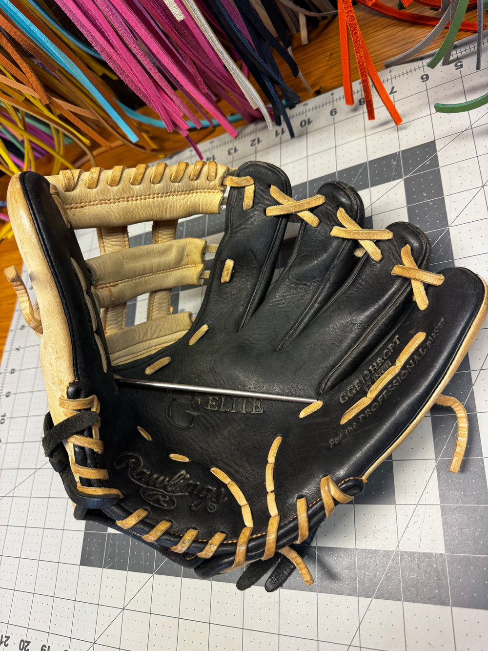 
            Rawlings Gold Glove Elite before Clean, Condition & Relace
          