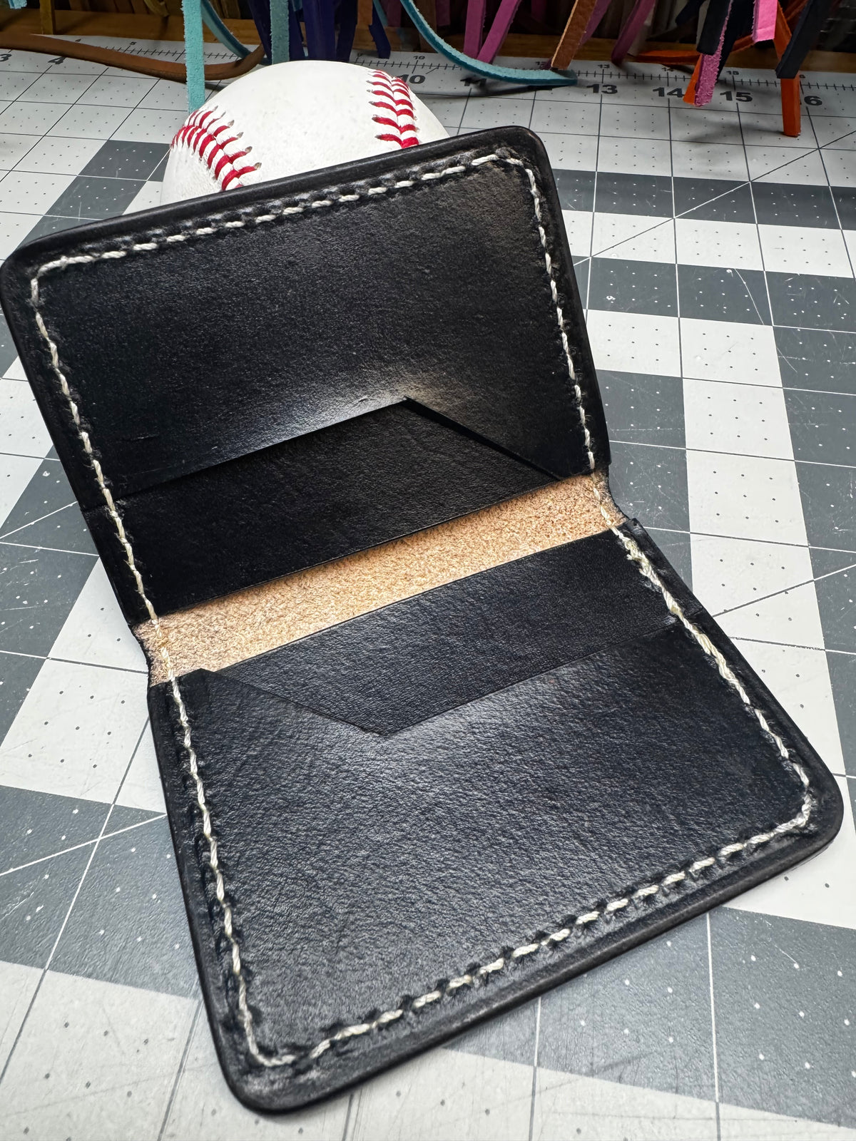 Handmade Rawlings glove patch wallet for cards, cash and IDs