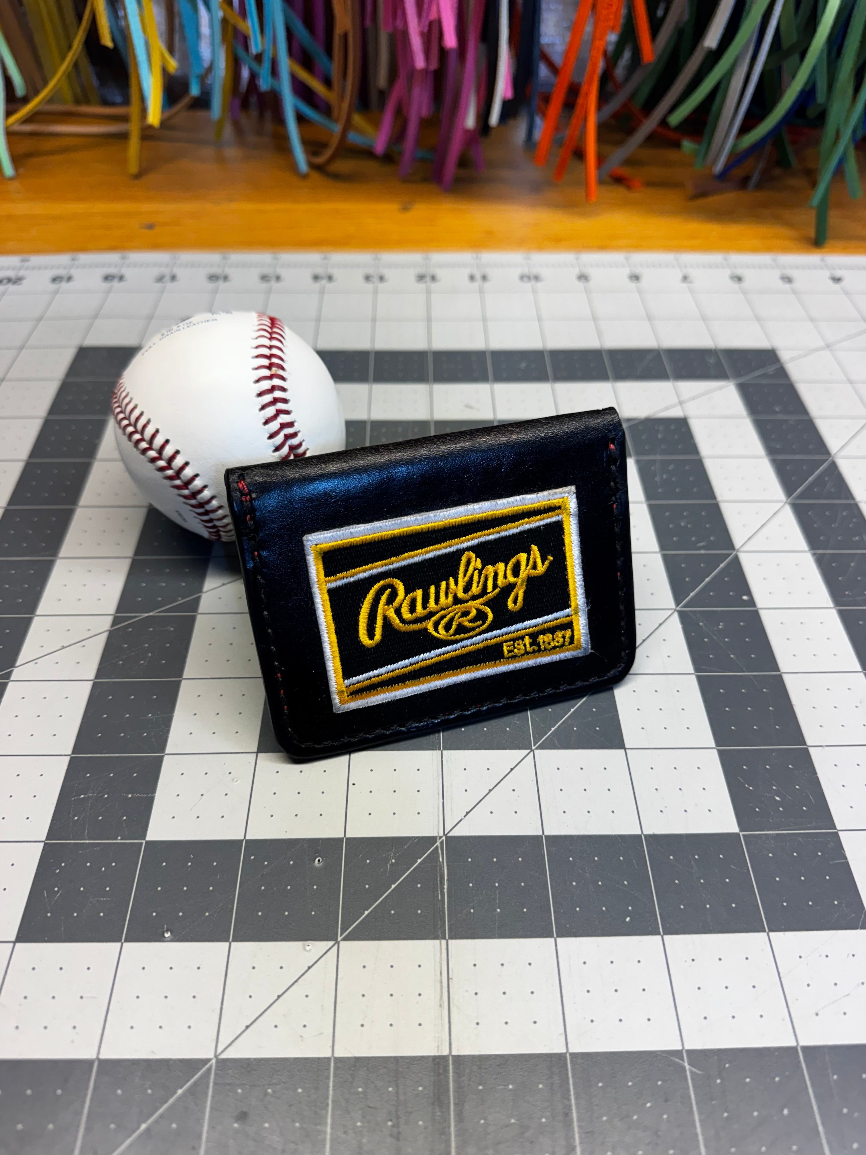 Handmade Rawlings Baseball Wallet Black
