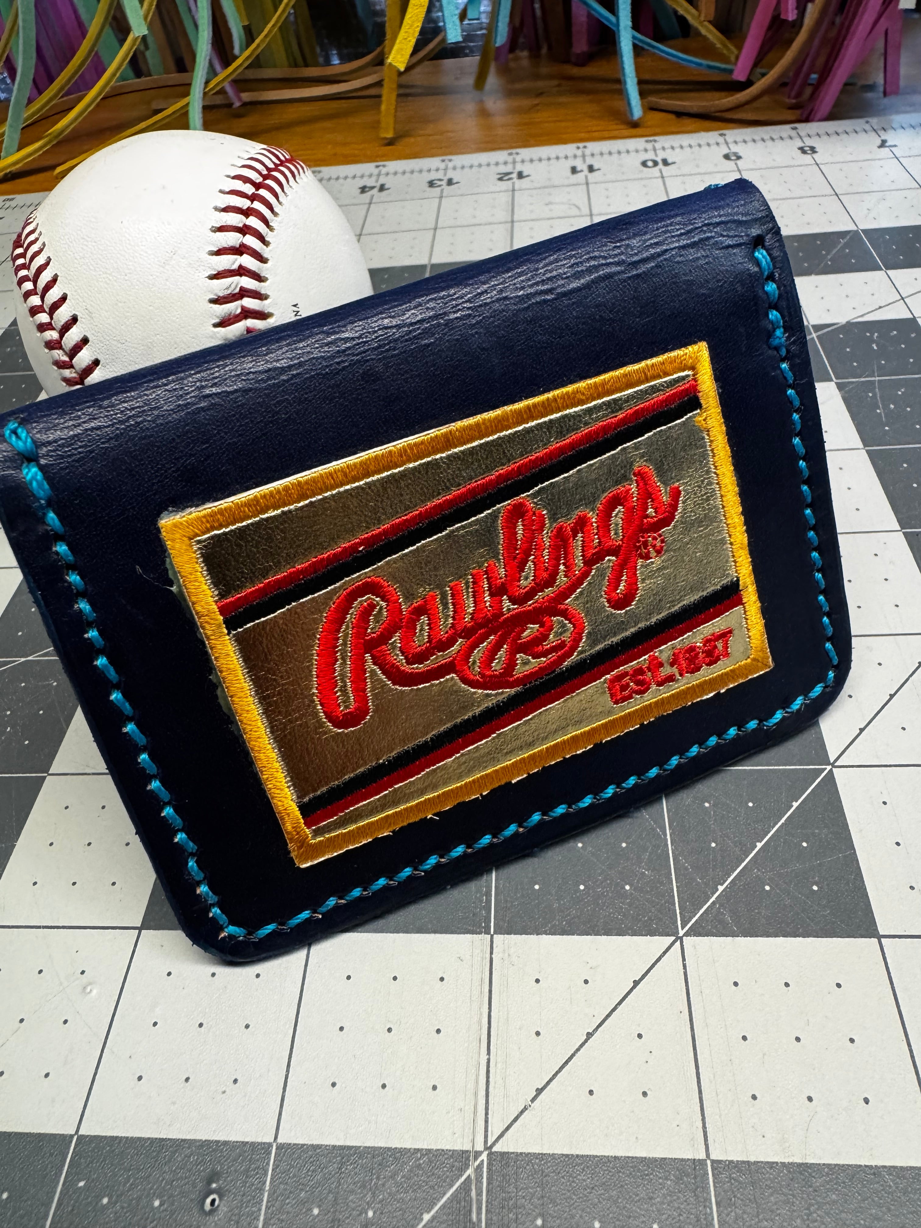 Handmade Rawlings Baseball Wallet Blue