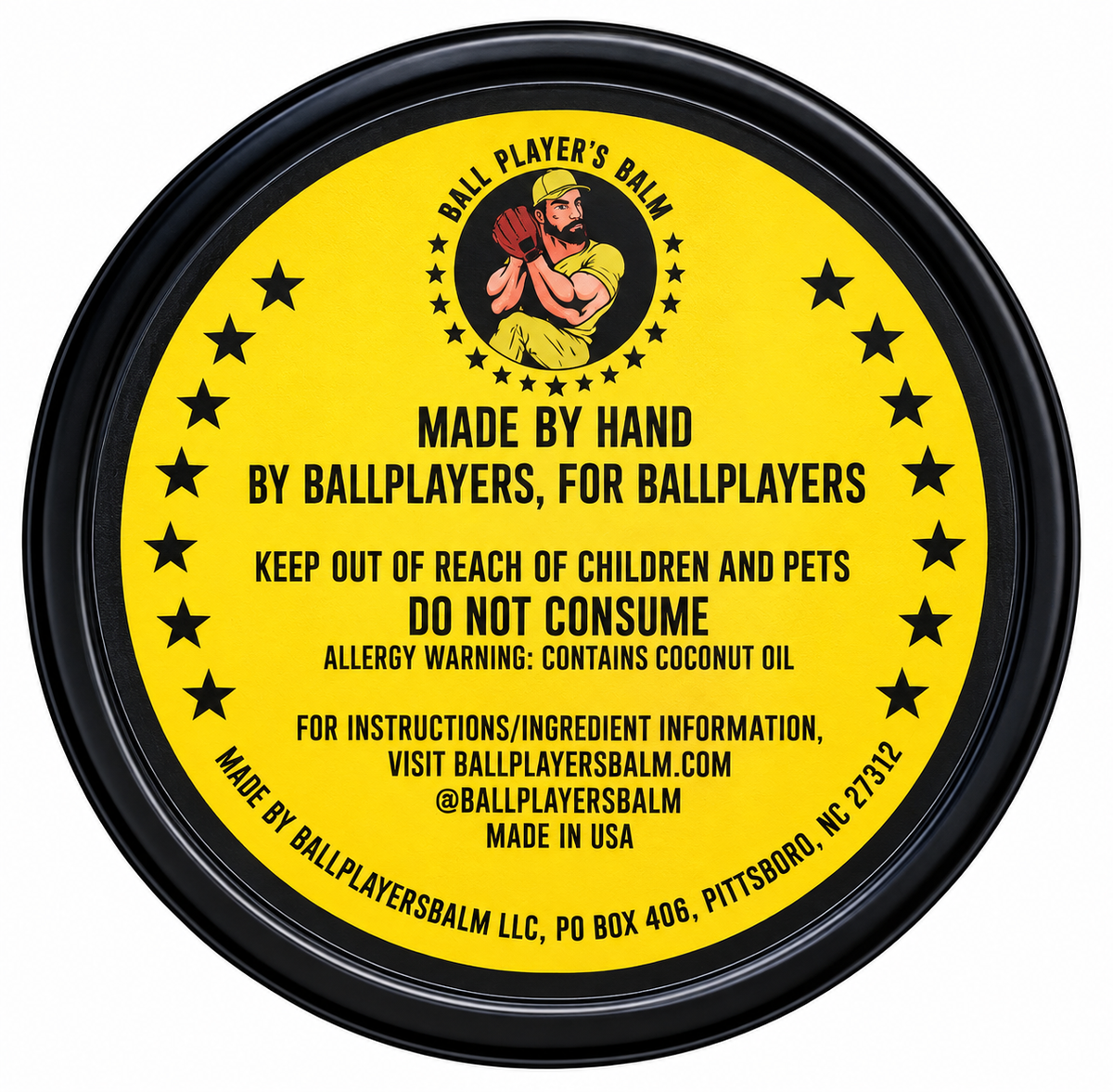 Ball Player's Balm professional glove conditioner back label and product information