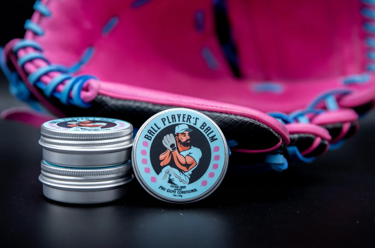 Ball Player's Balm Cotton Candy glove conditioner open 1 oz tin